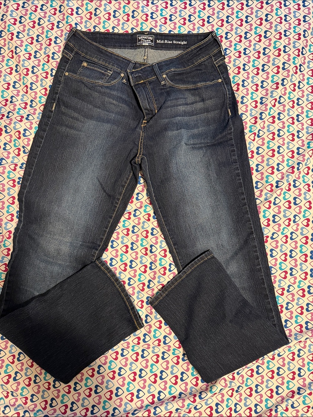 Signature Dark Indigo Mid-Rise Straight Jeans